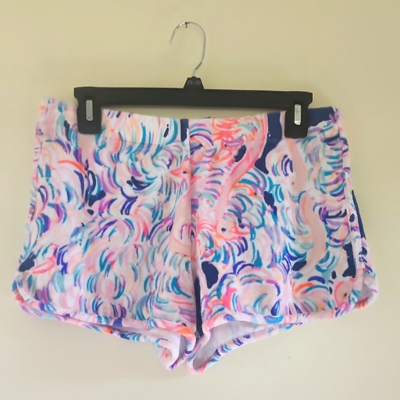 Lilly Pulitzer Multicolor Pelican Pink Head in The Sand Terry Cloth Shorts Sz S - Picture 1 of 9